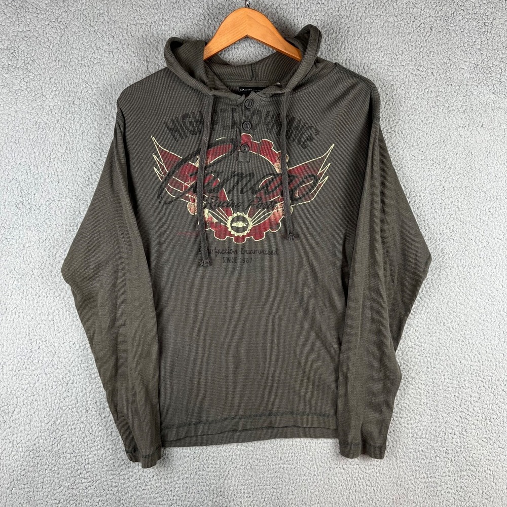 Apostasy Shirt Mens Medium Hooded Thermal Henley Camaro Parts Graphic Print